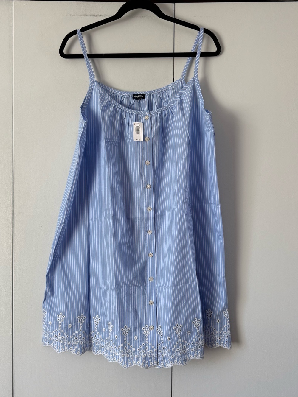 GAP Light Blue & White Striped Cotton Eyelet Trim Chemise